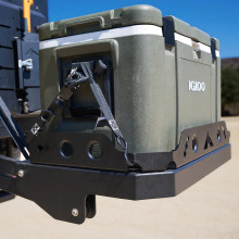 Close-up of the PowerLift Trail Caddy mounted to the rear of a vehicle.