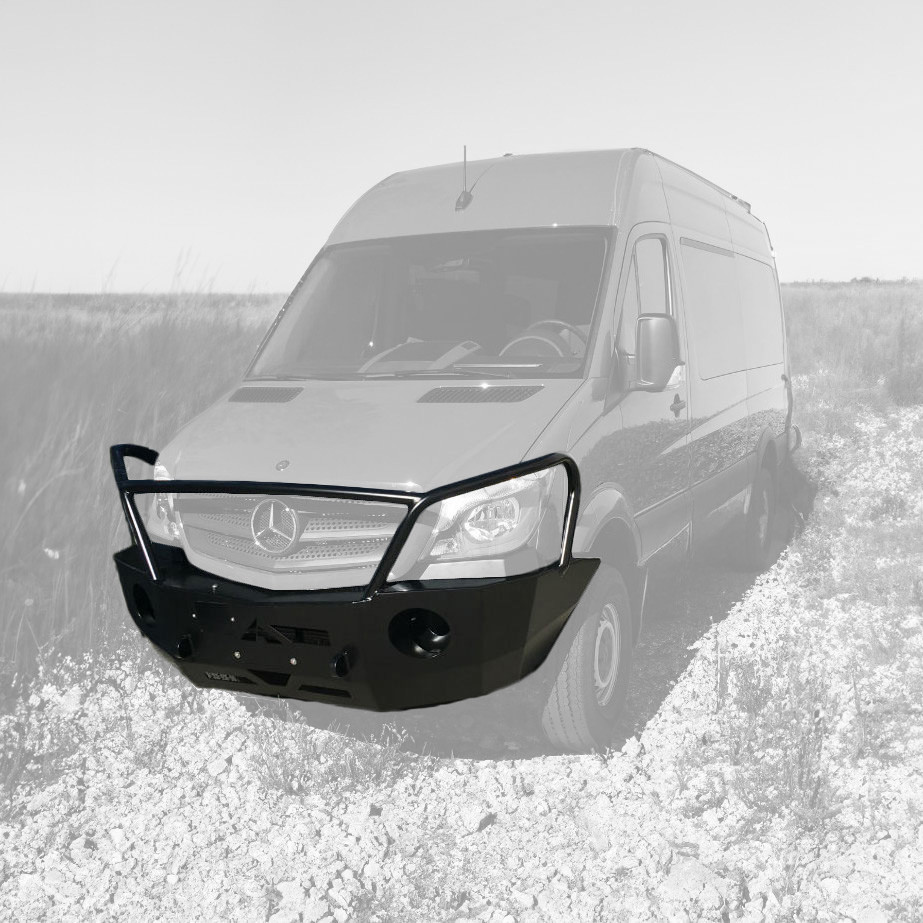 Grey Sprinter van parked highlighting Aluminess Front Winch Bumper.