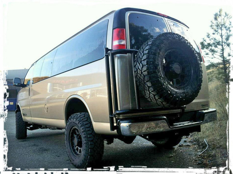 Chevy Express Rear Door Tire Rack | 2003-2025 | Aluminess