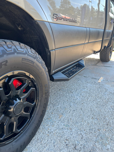 Passenger side view of a Sprinter van with Aluminess Touring Side Steps