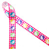 White bunnies in silhouette with green, yellow, lilac and teal backgrounds line up on a pink gingham check background printed on 7/8" white single face satin. This is an ideal ribbon for Easter baskets, Easter gifts, Spring decor, candy shops, chocolatiers and sweets. This is a great ribbon for Spring crafts, wreaths, sewing and quilting projects too. All our ribbon is designed and printed in the USA