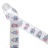 Beach shacks in red white and blue printed on  1.5" white single face satin ribbon is such a fun Summer ribbon! Use this ribbon for gift wrap, gift baskets, party decor, Fourth of July celebrations, crafts, sewing projects and quilting. This is a fun ribbon for beach themed parties all Summer long! All our ribbon is designed and printed in the USA