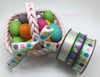 Easter Eggs Ribbon in the Grass on 5/8" white single face satin ribbon, 10 Yards