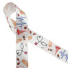 Nurse ribbon with all the medical elements  printed on 7/8" white single face satin ribbon is an ideal ribbon for gifts and favors for your favorite nurse! Remember Nurses Day on May 6th!