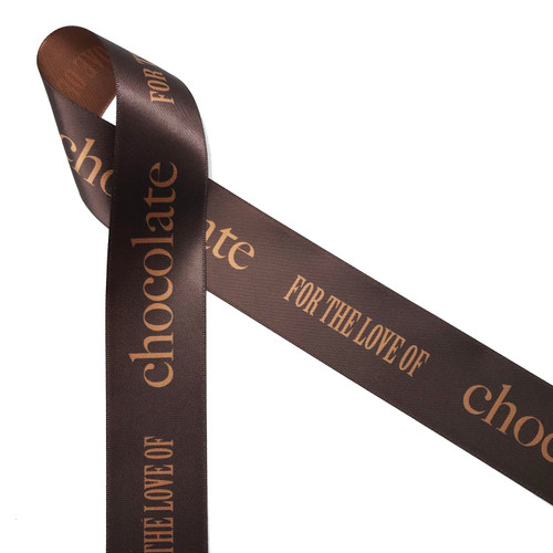 Chocolate lovers will delight in our For the Love of Chocolate ribbon printed on 1.5" dijon gold single face satin ribbon. This is the ideal ribbon for chocolatiers, candy shops, candy makers and Valentine's Day. Be sure to have this ribbon on hand for craft and quilting projects too! All our ribbon is designed and printed in the USA