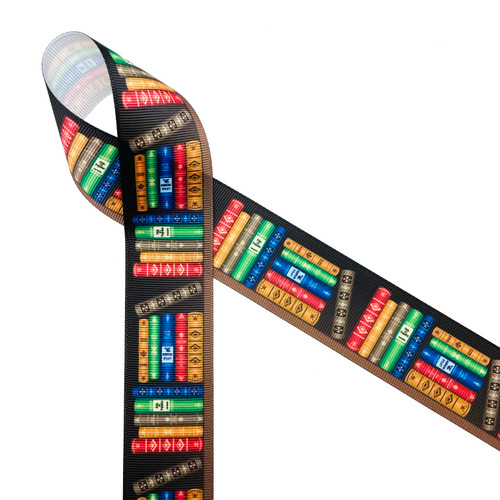 Our book themed ribbon printed on 1.5" white grosgrain is the ideal gift wrap ribbon for the librarian, book lover, book worm or book seller in your life. This beautiful luxury ribbon is ideal for quilting, sewing, scrapbooking and craft projects of all kinds. All our ribbons are designed and printed in the USA
