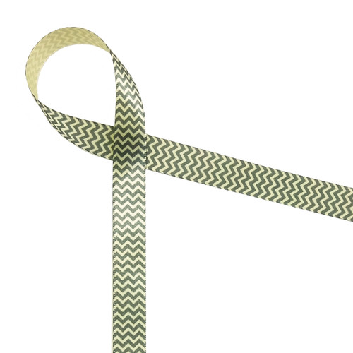 Micro Mini Chevron in gray on light yellow 5/8" single face satin ribbon
