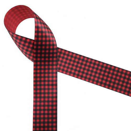 Buffalo plaid in red and black on 1.5" wide ribbon is an ideal tie  for wrapping a gift for your favorite outdoorsman! 