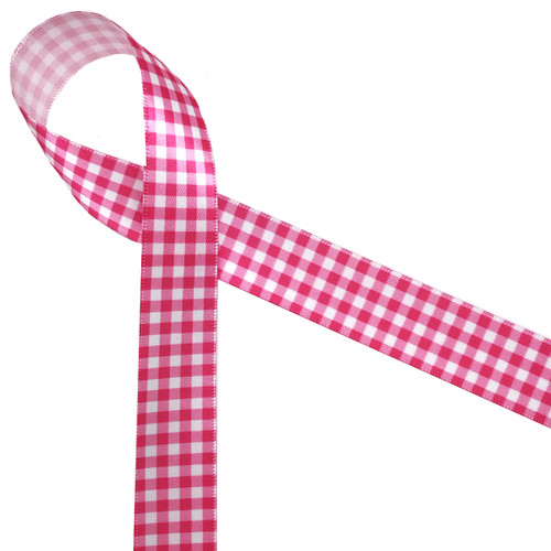 Hot pink gingham check on 7/8" white single face satin make for a beautiful staple in your ribbon collection! Be sure to have some on hand for Spring, Summer and any fun hot pink event!