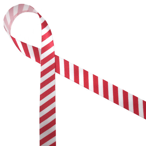 Red stripes on 5/8"  white single face satin is a fun ribbon any time of year! Be sure to have this ribbon staple in your ribbon collection!