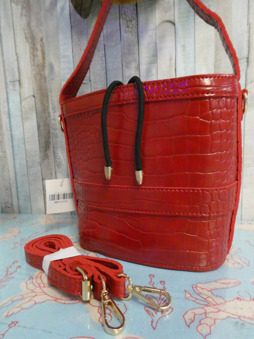 11pc True Red Croco Convertible Small Handbag Purses #20372i (M-4-5)