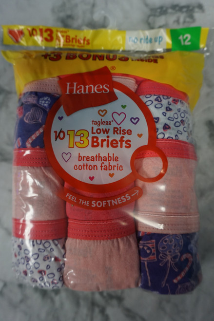 24 SETS = 312 pc Girls HANES Low Rise Briefs SIZE 12 OVERSTOCKS #27268B ()