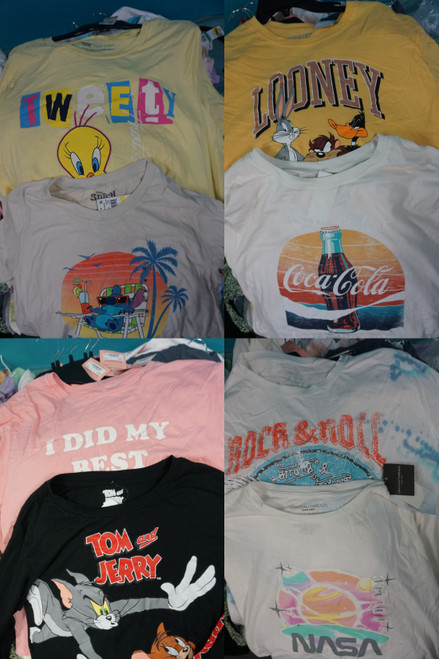 67pc M*CYS Graphic Tees COCA COLA Disney MTV Looney Tunes NASA #32162F (B-9-4)