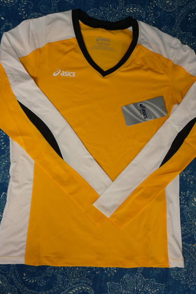 14pc Girls ASICS $44 Junior Roll Shot Long Sleeves GOLD YELLOW / WHITE XL #29614J (Q-2-3)