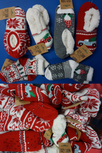 68prs Womens & Kids COZY CABIN Christmas Holiday Slippers & Socks SAME COLLECTION  #33154A (K-4-5)