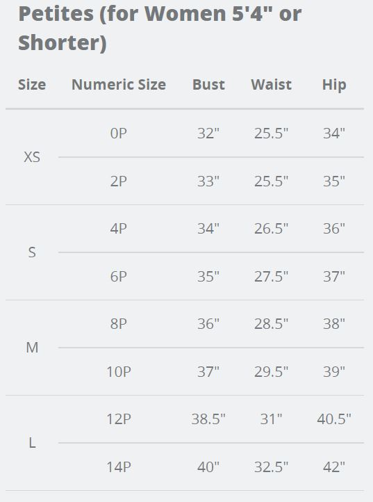 Petite Size Measurements Cheat Sheet Chart Big Brand Wholesale