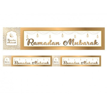 RAMADAN MUBARAK DOUBLE BANNER: White and Gold image RAMADAN MUBARAK DOUBLE BANNER: White and Gold image