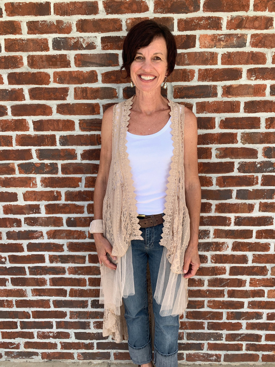 New Sensation Lace Vest - Light Taupe - The Shabby Tree