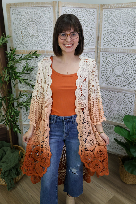 Match Made In Heaven Crochet Cardigan - Orange Ombre
