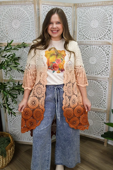 Match Made In Heaven Crochet Cardigan - Orange Ombre