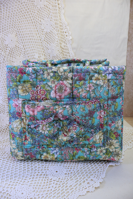 Aqua - Floral Fabric Tote