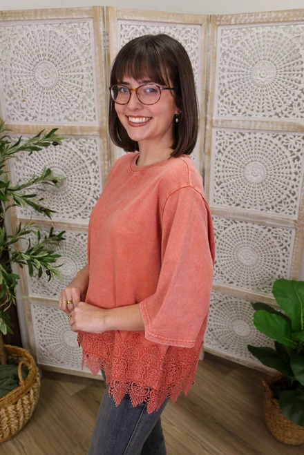 Last But Not Lace Top - Brick