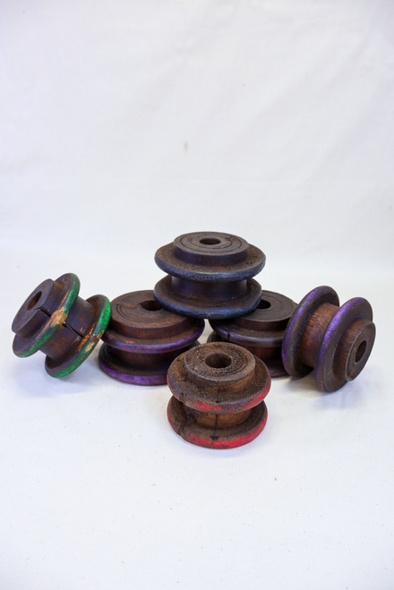 Set of 2 - Distressed Wooden Spool