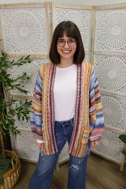 Worth The Stripe Cardigan - Orange/Blue