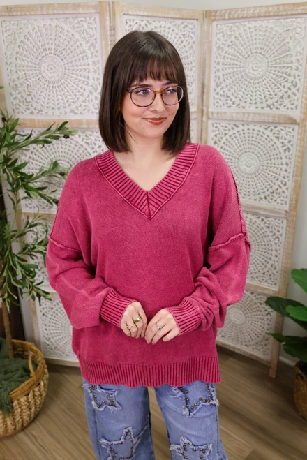 Made To Unwind Sweater - Raspberry