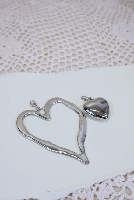 Two Of Hearts Necklace Set - Silver