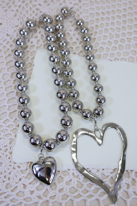 Two Of Hearts Necklace Set - Silver