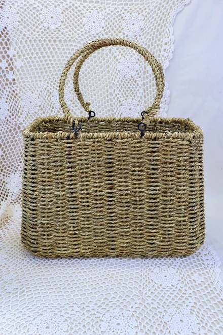 Rectangle Top Woven Vine Basket With Handles