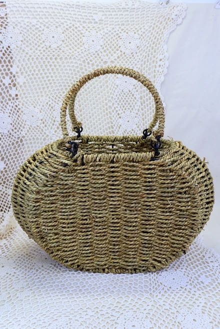Oval Top Woven Vine Basket With Handles