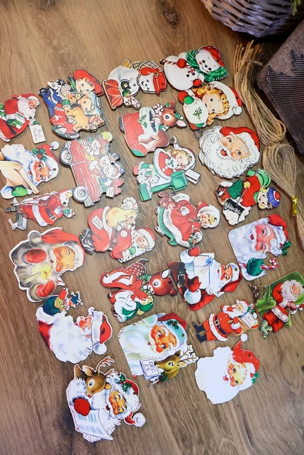 Vintage Wooden Christmas Ornaments  - Set of 36