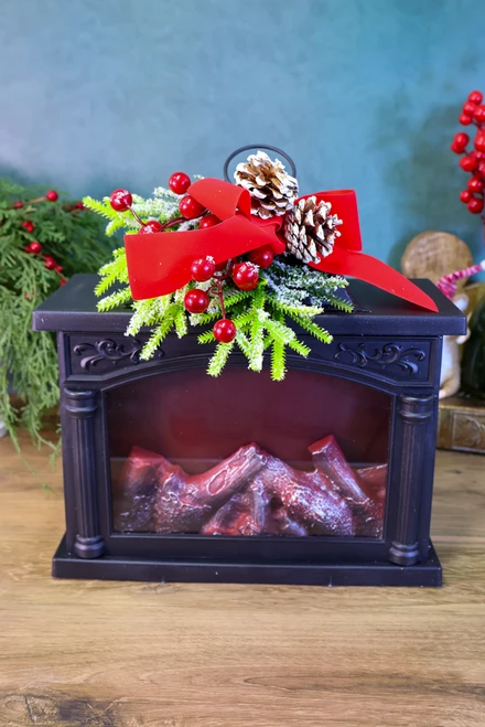 Black - Winter Floral Fireplace Lantern