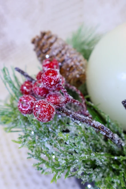 Icy Mixed Pine And Berries Candle Ring - 3.5"