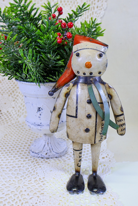 Standing Snowman With Hat - Recycled Metal