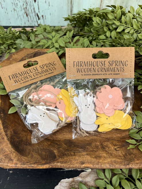 Set Of 2 Bunny And Flower Mini Ornaments