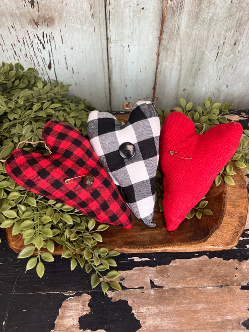 Set Of 3 Felt Primitive Heart Pillow