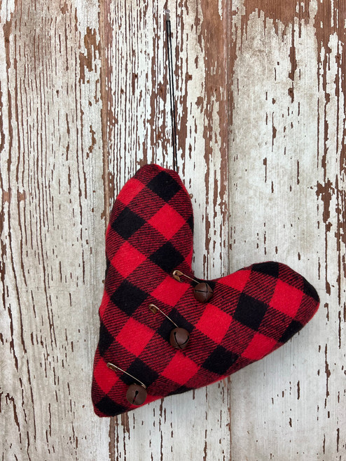 Black And Red Buffalo Check Heart Ornament Black And Red Buffalo Check Heart Ornament