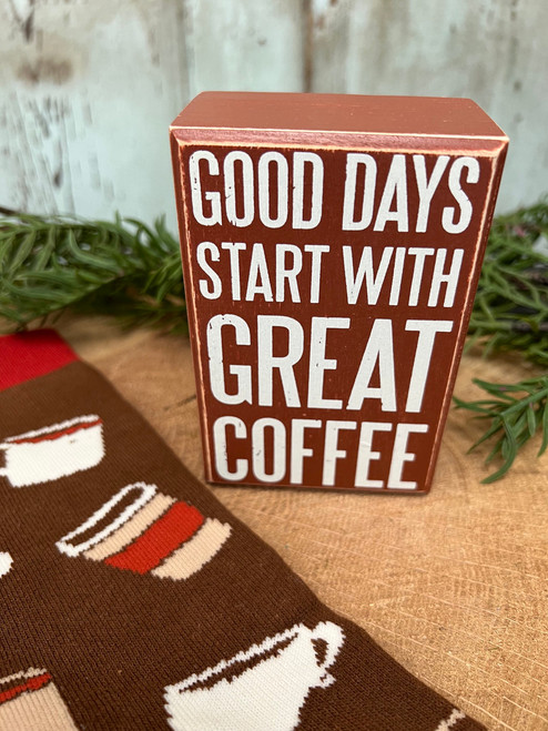 Good Days Start With Great Coffee Box Sign And Sock Set
