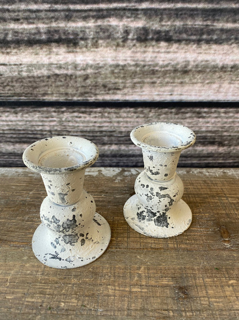 3" Shabby Chic Rustic Timer Taper Holders (set of 2)