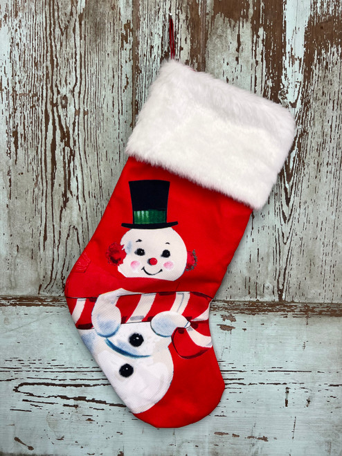 Fabric Snowman With Candy Cane Printed Stocking