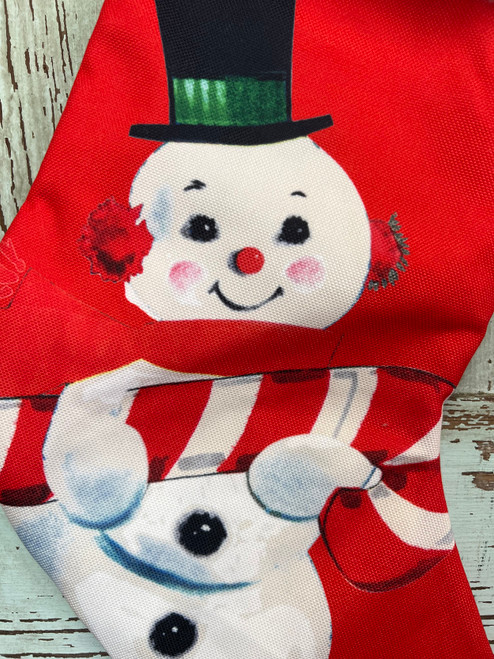 Fabric Snowman With Candy Cane Printed Stocking