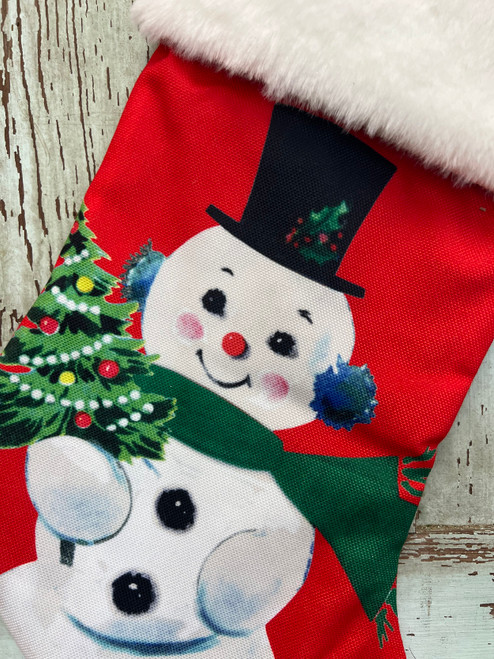 Fabric Snowman With Tree Printed Stocking
