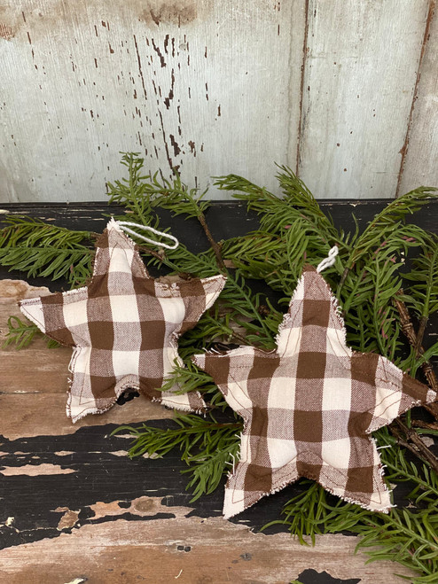 Brown Buffalo Check Star Ornament Set Brown Buffalo Check Star Ornament Set