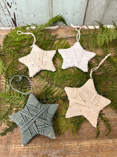 Wooden Wrapped Star Ornaments (set of 4)