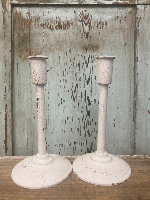 Distressed 9" White Candle Holder (set of 2)
