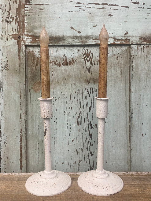 Distressed 9" White Candle Holder (set of 2)