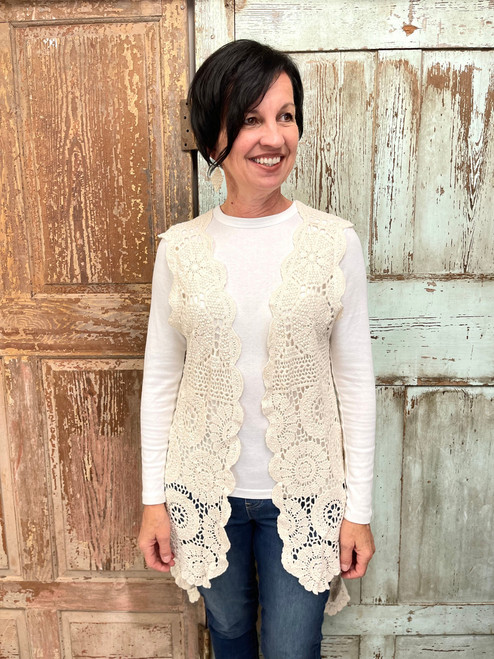 Caught Your Eye Crochet Vest - CREAM